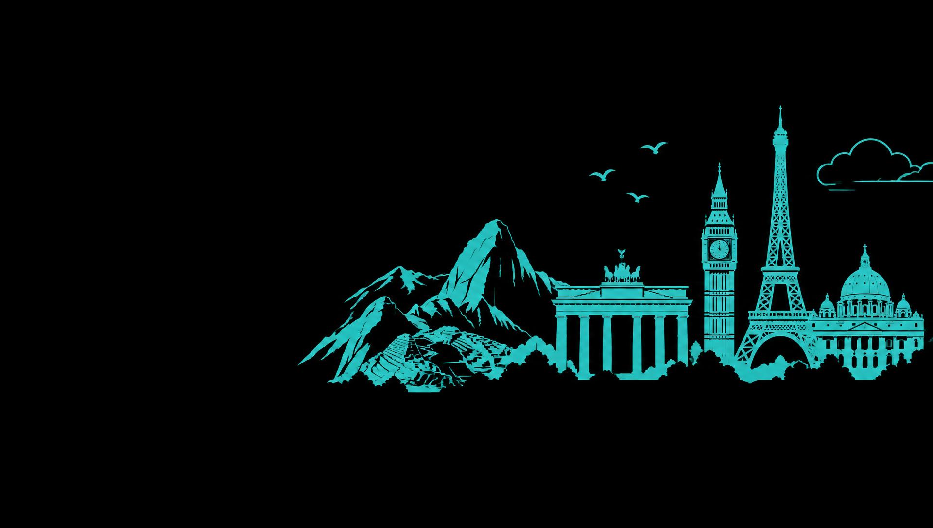 Andes mountains and European landmarks skyline